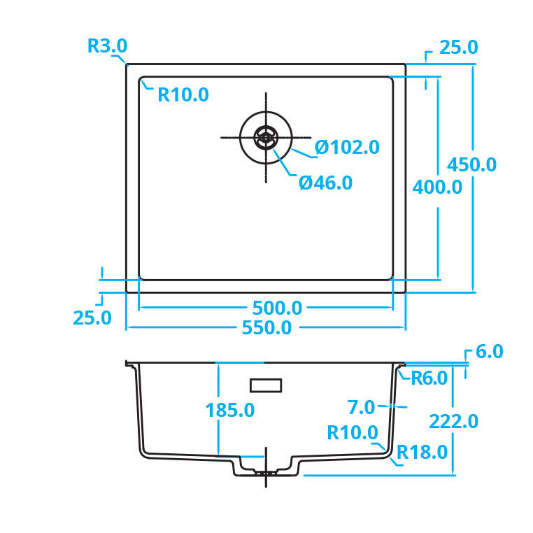 CARESSI CAGRPP50WH-TU White Line Spoelbak