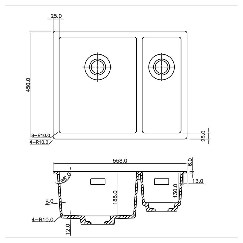 CARESSI Quartz CAQPP3415R10BK-EB Spoelbak Bak Links