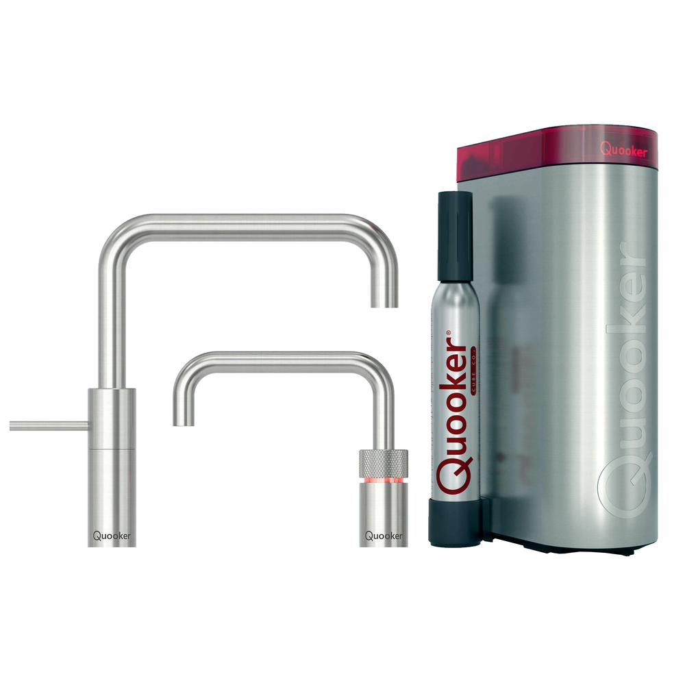 QUOOKER Pro3 TwinTaps Square RVS + Cube