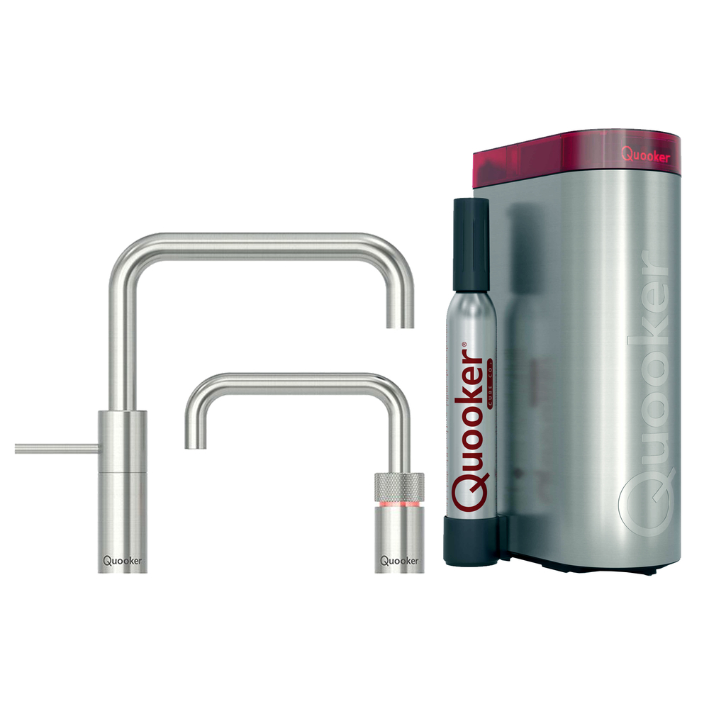 QUOOKER Combi Plus TwinTaps Square RVS + Cube